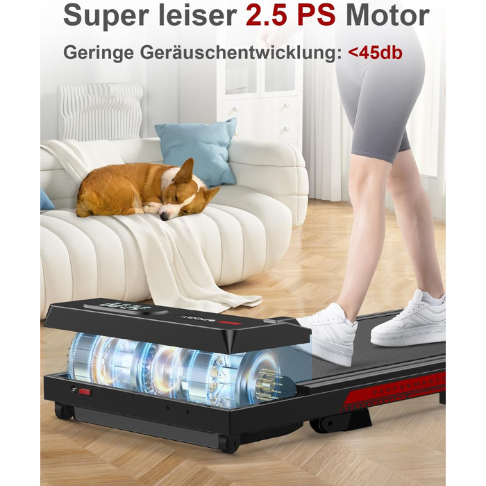 Walking Pad для дому HomeFitnessCode: електричний біговий килимок з нахилом, 1-8 км/год, чорно-червоний