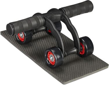 Ролер для пресу Relaxdays з 4 колесами, тренажер для дому, для жінок та чоловіків, чорний/червоний