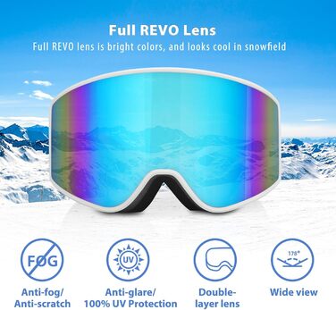 EXP VISION Лижна маска-антифог для батьків і дітей, 100% UV захист, OTG сноуборд-окуляри для чоловіків, жінок, підлітків, дітей, дорослих, синя
