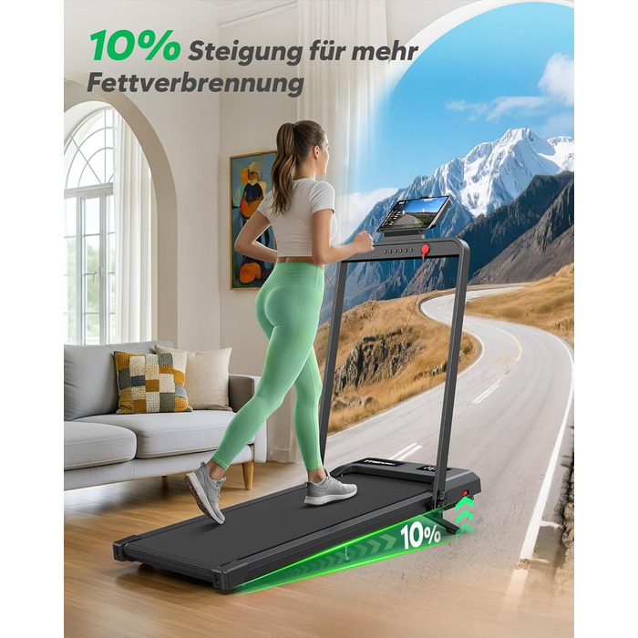 Тренажер для дому 2-в-1 Laufband Klappbar: складаний біговий килимок з нахилом 10%, потужність 3.0PS, LED-дисплей, для дому та офісу, до 145 кг, чорний з ручками