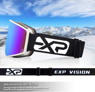 EXP VISION Лижна маска-антифог для батьків і дітей, 100% UV захист, OTG сноуборд-окуляри для чоловіків, жінок, підлітків, дітей, дорослих, синя