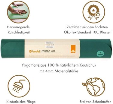 Йога-мат Bodhi ECO PRO 100% натуральний каучук, антиковзкий, екологічний, для йоги та пілатесу, 185x60x0,4 см