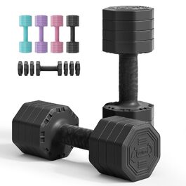 Набір гантелей Yoleo регульований 2/4 шт. для дому, 2 кг, 3 кг, 4 кг, 5 кг, з м'яким TPR-покриттям, для тренувань всього тіла, чорний