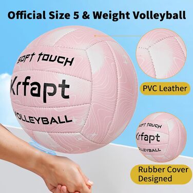 Волейбольний м'яч Krfapt розмір 5, офіційний, Soft Touch, для тренувань, Outdoor/Indoor, водонепроникний, з дизайном Ripples (синій/фіолетовий/рожевий)