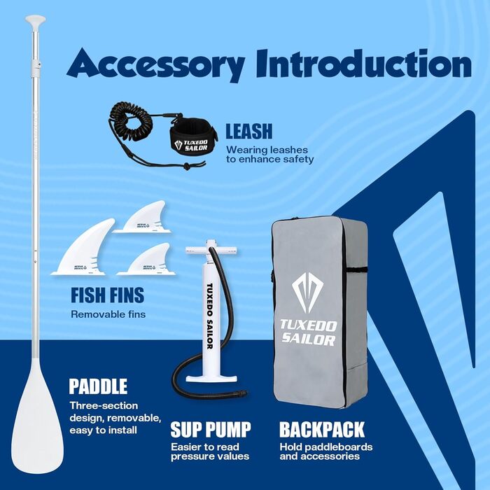 Надувне SUP-борд Tuxedo Sailor Stand Up Paddle Board з аксесуарами, для дорослих та підлітків, блакитний та жовтий