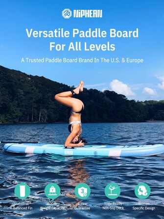 Надувний SUP дошка Niphean для SUP-серфінгу та йоги, 305 см, для початківців, з фіном StabilTrac