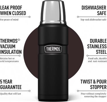 Термос Thermos Stainless King 470 мл багатоцільовий, оригінальний стиль, ізольована пляшка для подорожей і щоденного використання, чорний