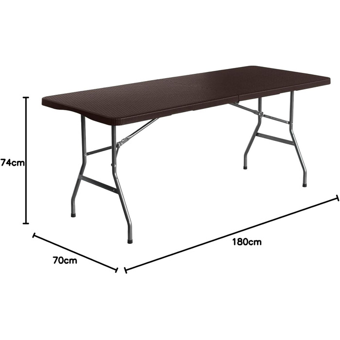 Розкладний стіл THINIA HOME прямокутний 180x74x74 см з ефектом дерева та ротанга