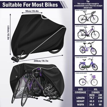 Водонепроникний чохол для велосипедів на 2 велосипеда, 210D Oxford, захист від дощу, 200x110x90 см