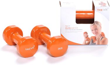 Гантелі top | vit® з чавуну з вініловим покриттям, набір з двох коротких гантелей по 3 кг, для чоловіків, жінок і літніх, 7 вагових варіантів, помаранчеві