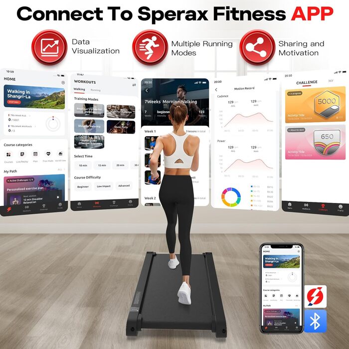Sperax 3-в-1 вібраційна бігова доріжка для дому та офісу з Bluetooth, додатком, пультом ДУ, 1-6 км/год, до 150 кг
