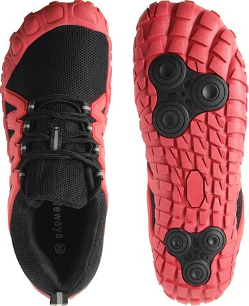 Жіночі кросівки для тренувань Weweya: мінімалістичні бігові кросівки barefoot з широкою передньою частиною (40 EU, чорний/червоний, регульований язик)