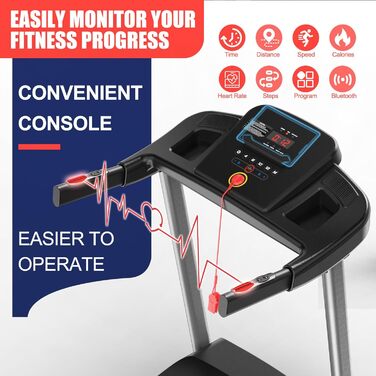 CharonFit T300: Складний біговий тренажер для дому з регулюванням нахилу до 12 км/год, 2.5 PS, вантажопідйомність 120 кг, сумісний з додатком, 2 роки гарантії, чорний