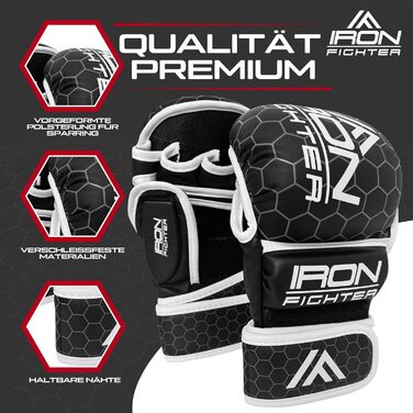 Боксерські рукавички IRON FIGHTER MMA для спарингу та тренувань, з посиленою амортизацією, захистом зап'ястя та пальців, для боксу, кікбоксингу, муай-тай, дорослі