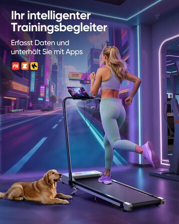 Біговий тренажер 6 в 1 для дому, складний, з регулюванням нахилу 10% та ручками. Макс. вантажність 135 кг, LED-дисплей, пульт дистанційного керування та додаток. Чорний та сірий.
