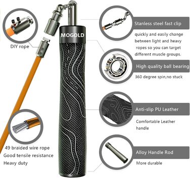 Скакалка для фітнесу MOGOLD Profi з регулюванням ваги – 3 мотузки (1/5LB, 1/4LB, 1/2LB), шкіряні ручки, для спалювання жиру, домашні тренування, бокс, T64 Earth