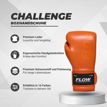 Боксерські рукавички Flow Challenge з натуральної шкіри для спарингу та тренувань, Муай Тай, кікбоксинг, ММА, бойові мистецтва, чоловічі та жіночі (Помаранчеві, 12 oz)