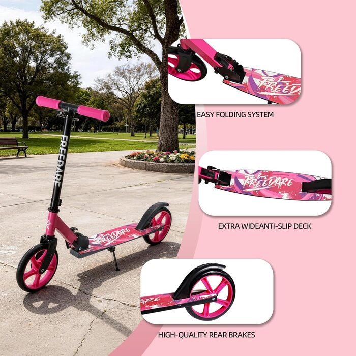 Самокат FREEDARE Cityroller для дітей та дорослих, складаний, колеса 200 мм, до 100 кг, рожевий