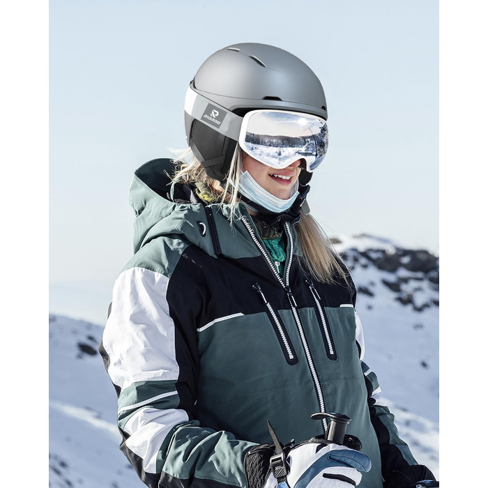 Шолом для сноуборду та лиж чоловічий/юнацький, регульований розмір, флусові навушники, вентиляційна система, сумісний зі склоначоком (Titanium metal ash, L)