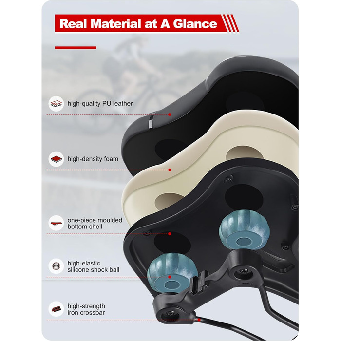 PRMHOOT Велосипедне сідло для чоловіків та жінок з піною Memory Foam, зручне, м'яке, ергономічне, дихаюче, амортизуюче. Підходить для E-Bike, MTB, шосе, міського велосипеда, чорного кольору.