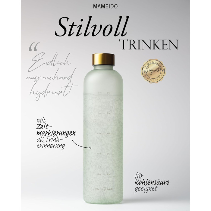 Фляга для води MAMEIDO 1 л з позначкою часу, для спорту, фітнесу, офісу, BPA free, колір Desert Sage Gold