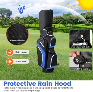 Сумка для гольфу LIFEZEAL Stand Bag з 14 відділеннями, з ременем, тримачем для напоїв, 9 кишень, холодильником, тримачем для парасольки, для чоловіків та жінок, блакитна