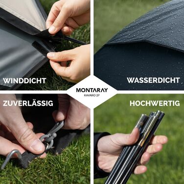 Намет MONTARAY для 2 або 4 особи: двостінний, з захистом від комарів, швидкий монтаж, водонепроникний, вітростійкий, дихаючий, легкий, компактний, з сумкою. Ідеально для кемпінгу та фестивалів (сірий)