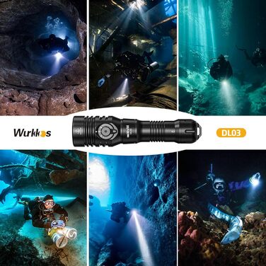 Ліхтар під водою Wurkkos DL03 з білим та зеленим світлом, 2800 люмен, дальність 480 метрів, IPX8, для глибоководних занурень та печер