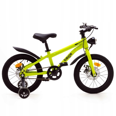 Дитячий велосипед Rowerek 14 дюймів, зелений, з дисковими гальмами та підтримувальними колесами