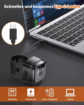 Фарига LED-фара для велосипеда Akdomart, USB-зарядка, 600mAh, StVzo, водонепроникність IPX5, чорний, для дитячого велосипеда