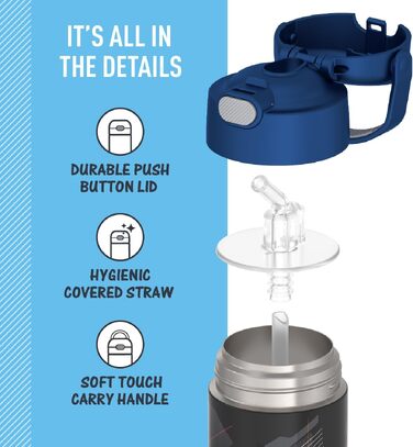 Дитяча термопляшка зі сталі Thermos Funtainer з трубочкою, вакуумна ізоляція, 355 мл, Lightyear, чорна