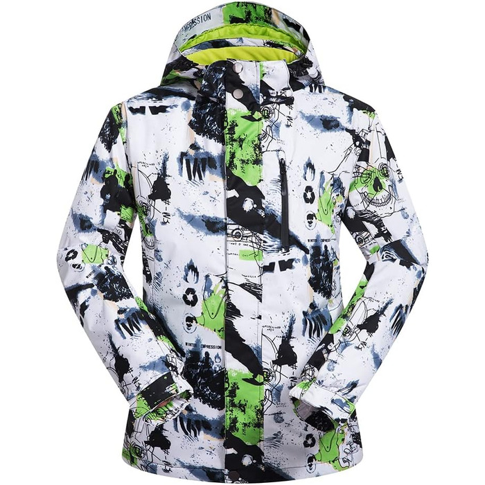 Комплект чоловічого гірськолижного костюма: куртка та штани, водонепроникний, вітронепроникний, з капюшоном, для сноубордингу та катання на лижах, білий/зелений, розмір M