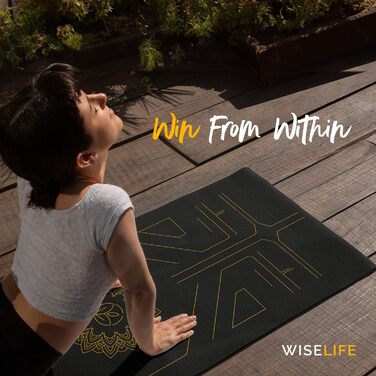Йога-мат Wiselife Tru Alignment з ременем, 6 мм, TPE, антрацит, для жінок і чоловіків