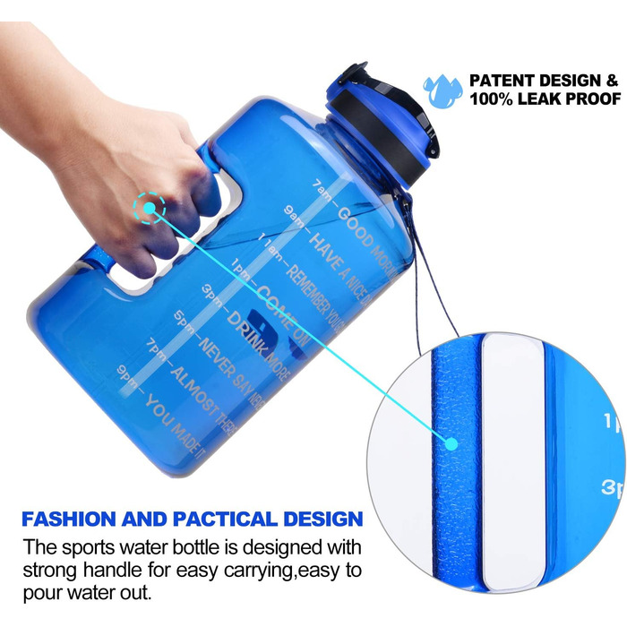 Спортивна пляшка для води SLUXKE 2.2 л / 3.78 л (1 галон) - BPA Free, витокозахисна, для фітнесу, спортзалу