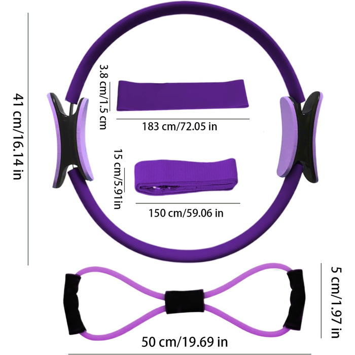 Набір кілець для пілатесу, фітнес-кільця для жінок, розвантажувальні кільця для грудей, ніг, рук та стегон, фіолетовий