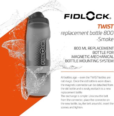 Пляшка Fidlock Twist для води 600/800 мл, прозора, чорна, змінна, без конектора