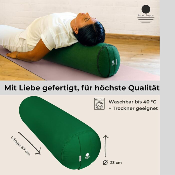 Йога-болстер Inner Peace: довге подування для йоги з органічної дінкової вати | Зроблено в Німеччині