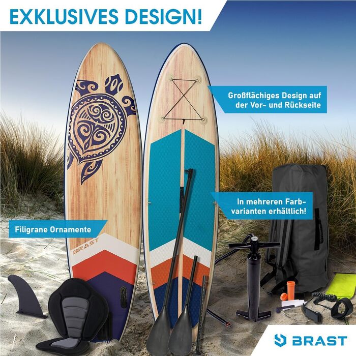 Надувний SUP-борд BRST Retro | Комплект для станд-ап паділбордингу | 320x81x15 см | 3 моделі | 5 років гарантії | з аксесуарами | 2в1: SUP та каяк | кріплення для Action Cam, петля для ніг, насос, рюкзак TURTLE
