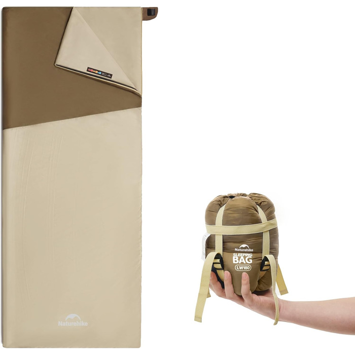 Спальний мішок Naturehike Ultraleicht: ультралегкий, 680/760г, для 3 сезонів, 190x75/205x85 см, для походів, рюкзаків, кемпінгу, 15°C, темно-коричневий/світло-коричневий-XL