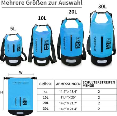 Водонепроникний мішок-сумка Dry Bag 5L, 10L, 20L, 30L для каякінгу, риболовлі, рафтингу та інших водних активностей (блакитний)