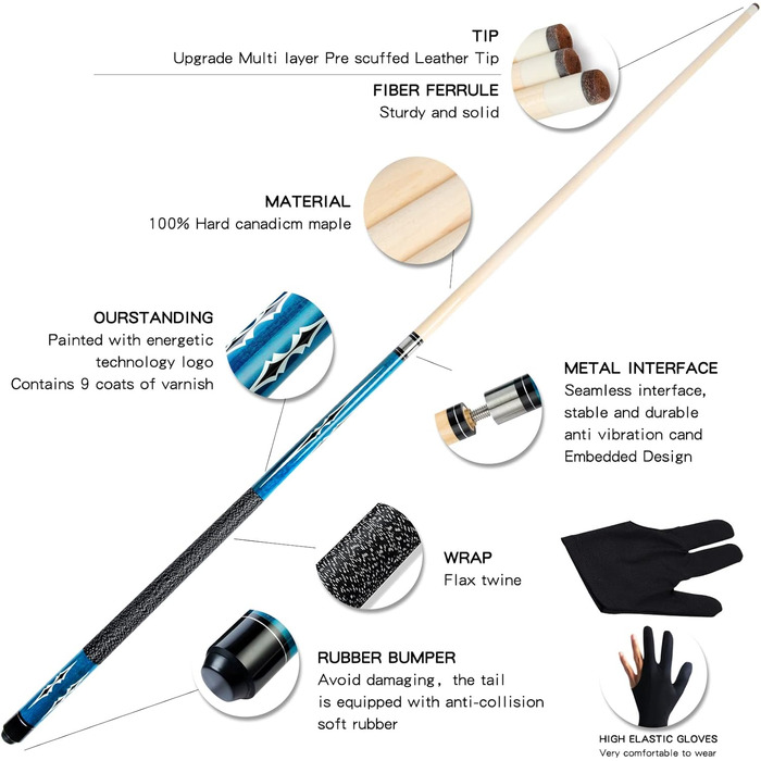 Набір для більярду Teekerwan 147 см, 538,6/567 г, 13 мм наконечник, тверде дерево, канадський клен, професійний кий для більярду 570 мл