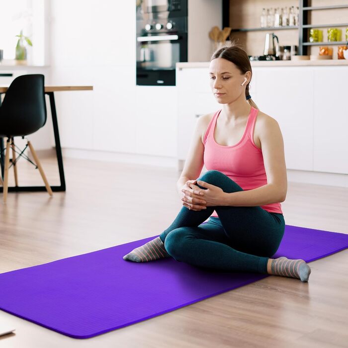 Гімнастичний килимок BalanceFrom GoYoga, 12 мм, висока щільність, з ременем для перенесення, фіолетовий, зносостійкий