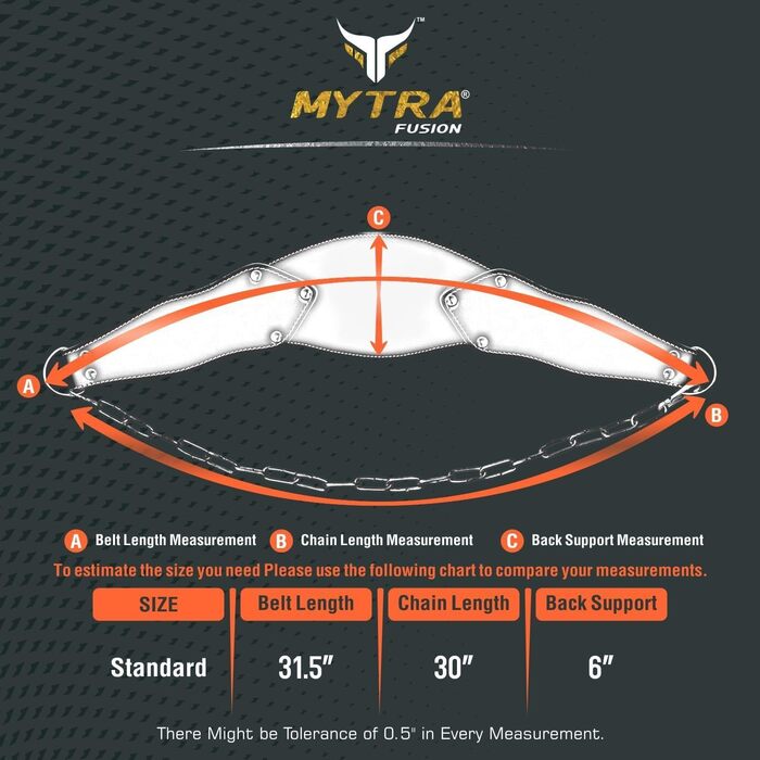 Шкіряний пояс для підтягувань Mytra Fusion з ланцюгом, універсальний, важкий, для фітнесу та силових тренувань