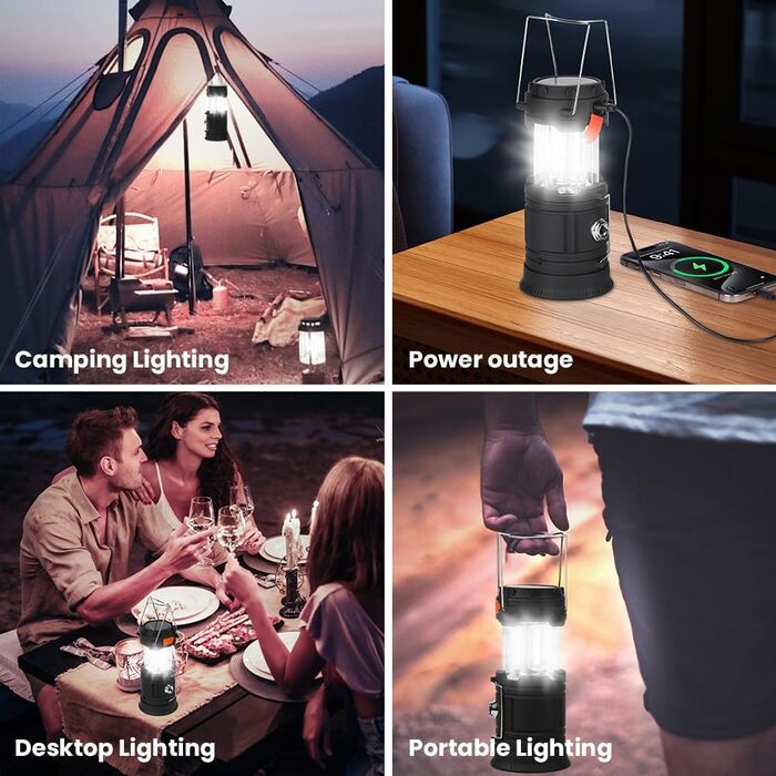 LED кемпінговий ліхтар HOTUT Solar, 3200 mAh, складаний, водонепроникний, з ручкою, USB, ручне заряджання, аварійне освітлення для туризму, риболовлі, SOS, відключень електроенергії 3 в 1