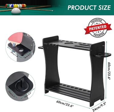 Підставка для бильків XCSOURCE 2-в-1: для бильків та шатків для пінг-понгу. Масивна дерев'яна підставка на підлозі, вміщує 9 бильків. Комплект з м'ячиками, аксесуари для більярду та пінг-понгу. Чорний колір.