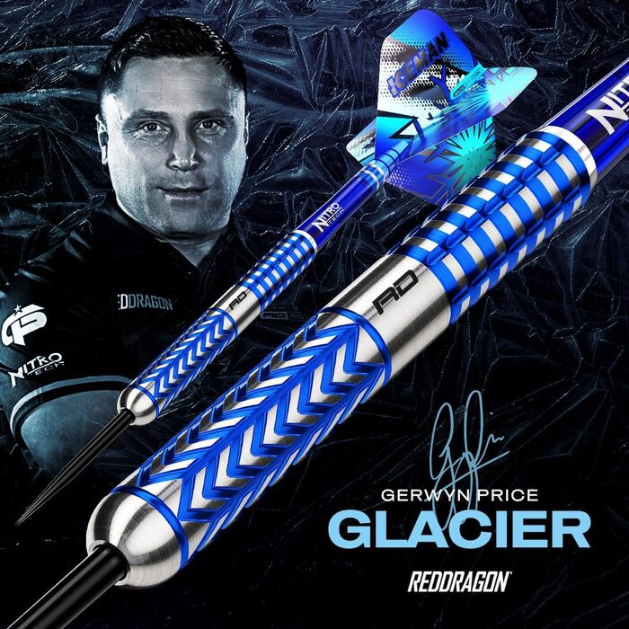 Професійні дартси Red Dragon Gerwyn Price Iceman Glacier 90% вольфрам, набір з крилами та стрижнями, 18/22/24/26 г