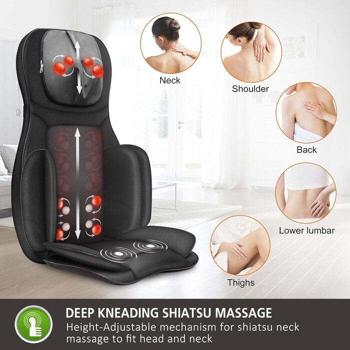 Масажне крісло Snailax Shiatsu з підігрівом, масажер для спини, шиї та плечей, електричний, для дому, подарунок