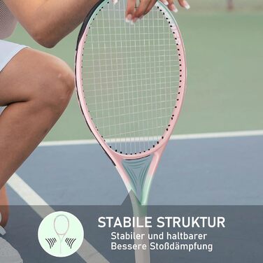 Набір тенісний OGEENIER 27 дюймів для дорослих (жінок/чоловіків), для початківців: 2 ракетки, 2 намотані ручки, 3 м'ячі, 2 демпфери, сумка (рожевий)