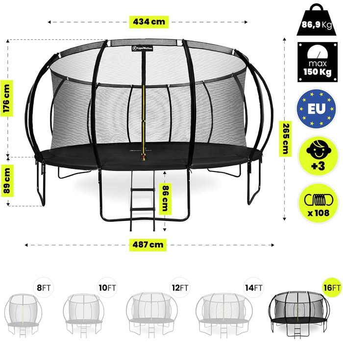 Трамплін гірчатий Hypermotion Outdoor для дітей 244/305/366/430/487 см - швидковисихаючий, водостійкий, з чудовою пружністю. Ідеальний для саду (діаметр 487 см).