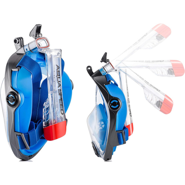 Маска для снорклінгу та дайвінгу Aqua Speed Full Face – повна маска з трубкою, 180° панорама, блакитно-чорна, L-XL